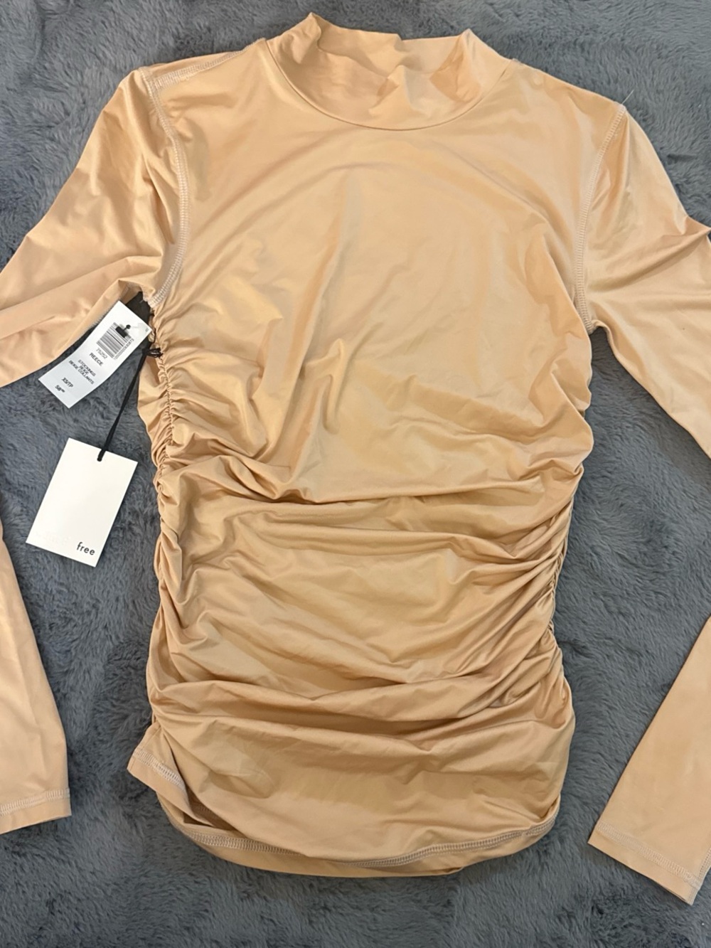 Wilfred Beige Ruched Long Sleeve Mock Neck Top